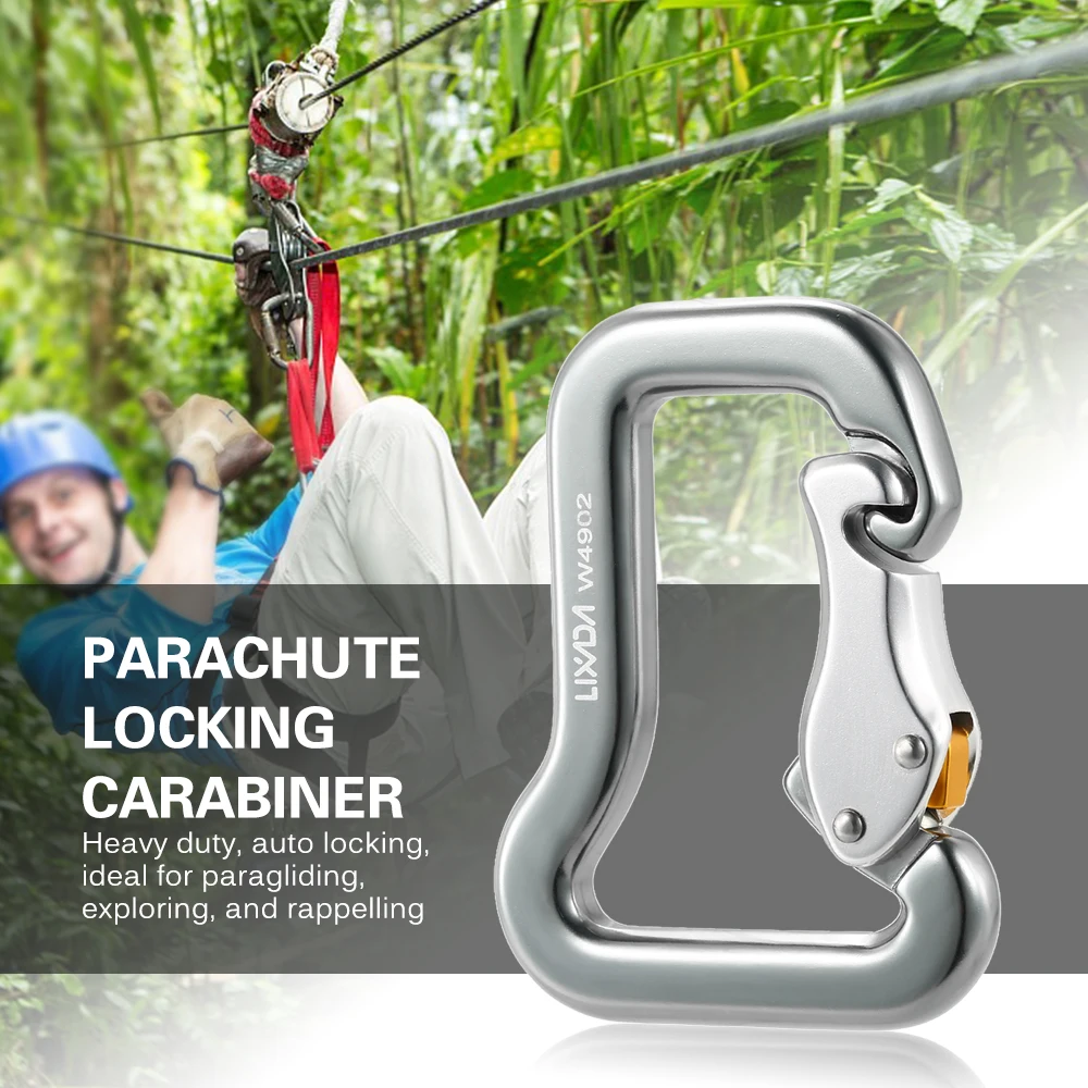 

Hot Lixada W4902 Climbing Locking Carabiner Outdoor Safety Rock Equipment Master Hook 18KN Paragliding Parachute Clip Carabiner