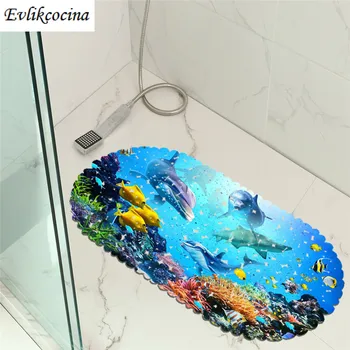 

Free Shipping 35x70cm Ocean World PVC Anti Slip Douche Bathroom Mat Shower Pad Tapete Banheiro Antiderrapante Tappetino Doccia