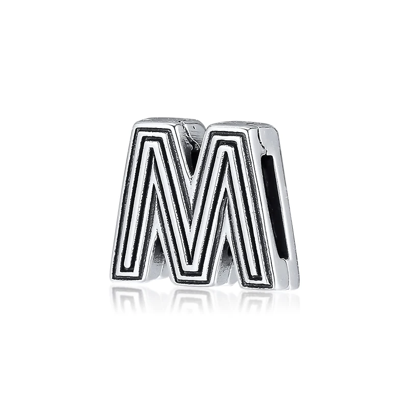 DIY Подходит для Pandora шармы браслеты буквы M Клип бусины стерлингового серебра 925-ювелирные изделия
