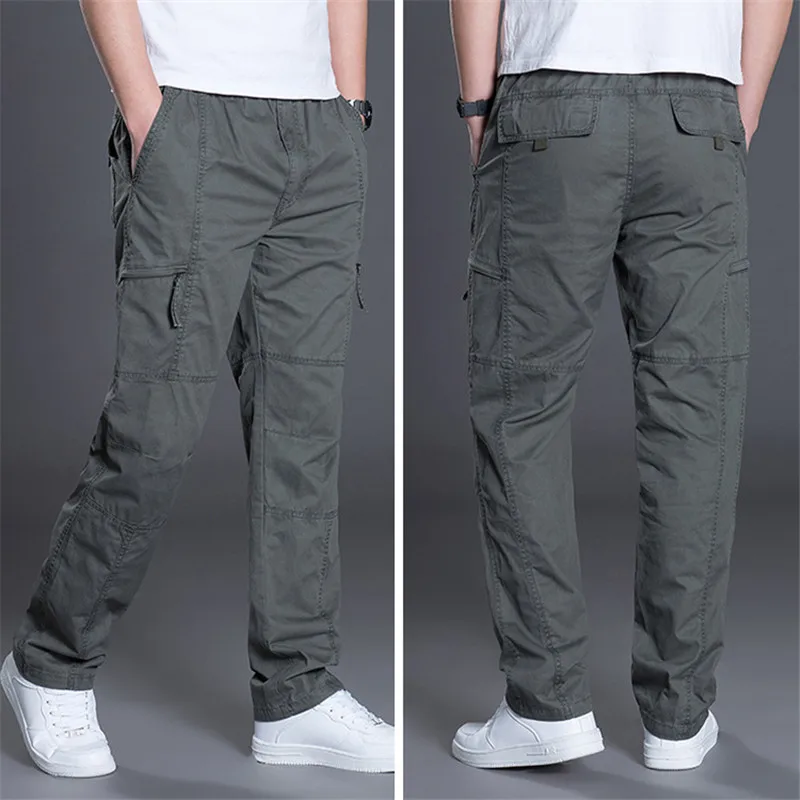 Plus Size 7XL Cargo Pants Men Outwear Multi Pocket Casual Cotton Straight Slacks Pants Military Trousers Overalls Zipper Pants 3