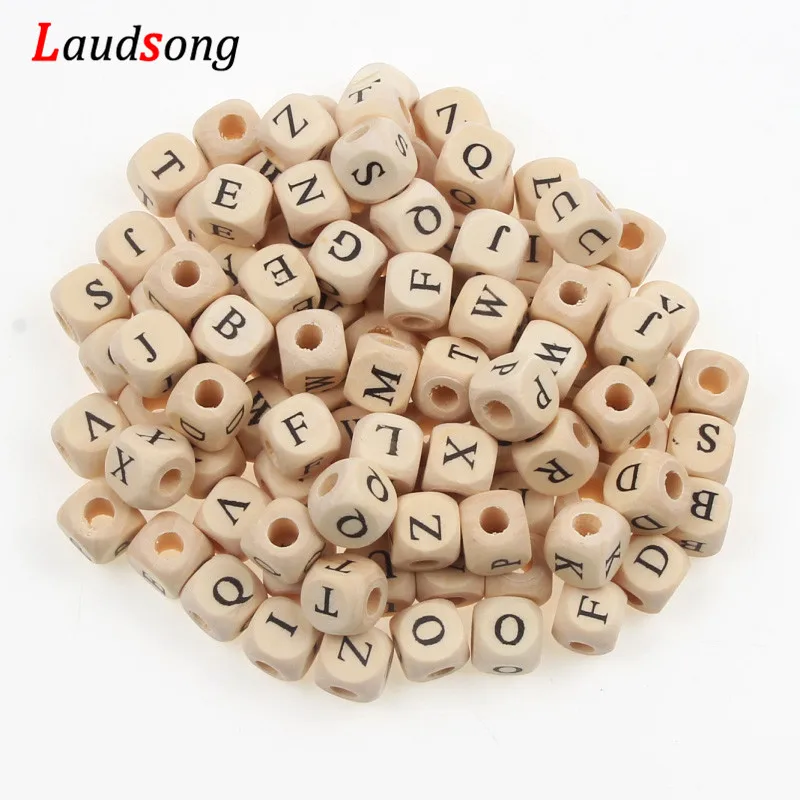 20Pcs 10/12/14mm Mixed Wooden Alphabet Letter Beads Square Cube Natural  Wood Spacer Beads For Jewelry Making DIY Bracelet