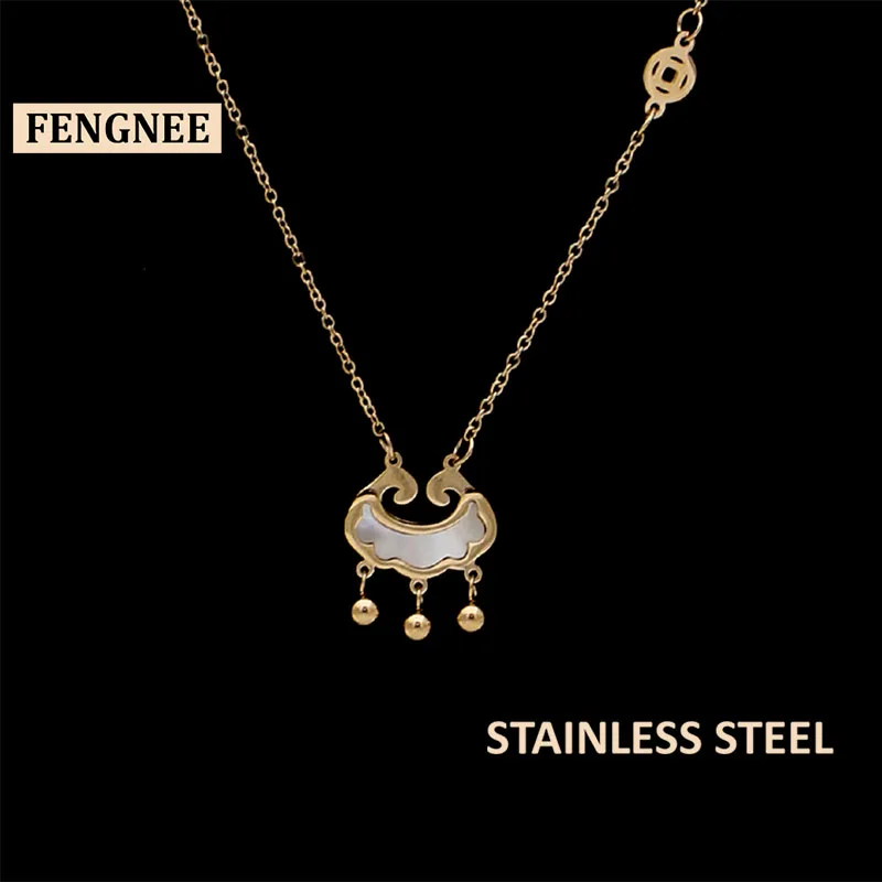 

fengnee luxury Stainless Steel Jewelry For Women Love Rose Gold Pendant lock Necklace