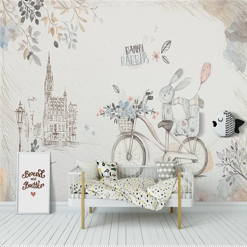 Custom Wallpaper Wall Cloth Nordic Simple Rabbit Children's Room Decor Murals Bedroom Living Room Backdrop Mural Papel De Parede baby winter bucket hat cap props children photo shoot newborn photography props posing baby mohair fabric cheesecloth backdrop