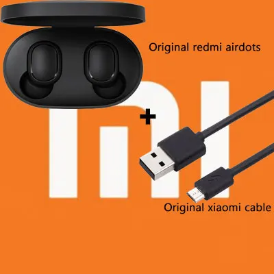 Black with Cable Original Xiaomi Redmi AirDots True Wireless Earphone Headphone TWS bluetooth Earphones Active Noise Cancellation Dropshipping - Цвет: Black with Cable