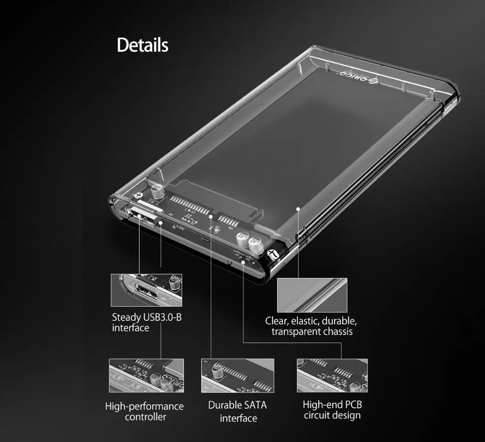 ORICO 2," Прозрачный чехол для жесткого диска Sata3.0 до USB3.0 без инструментов корпус для внешнего жесткого диска для samsung Seagate SSD 2139U3