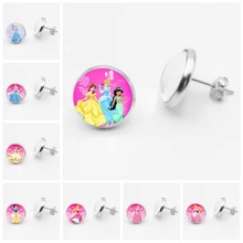 Горячее предложение! Распродажа! новые ювелирные серьги из нержавеющей стали стеклянные круглые Золушки Принцесса Эльза Анна Снежная королева серебряные серьги девушки ювелирные изделия