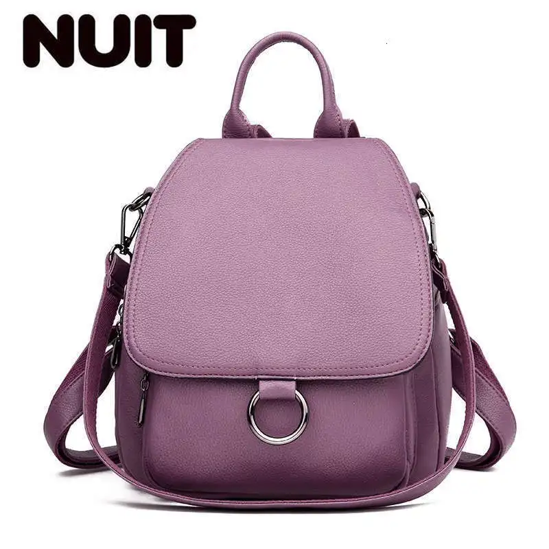 Women Leather Backpacks High Quality Mochilas Female Back Pack Vintage Bagpack School Bags For Girls Solid Casual Daypack Pack - Цвет: purple