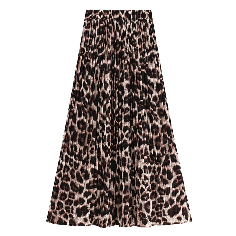 Новое поступление, Гибкая эластичная юбка миди с высокой талией, плиссированная юбка с леопардовым принтом для женщин, винтажная Осенняя шифоновая юбка для женщин