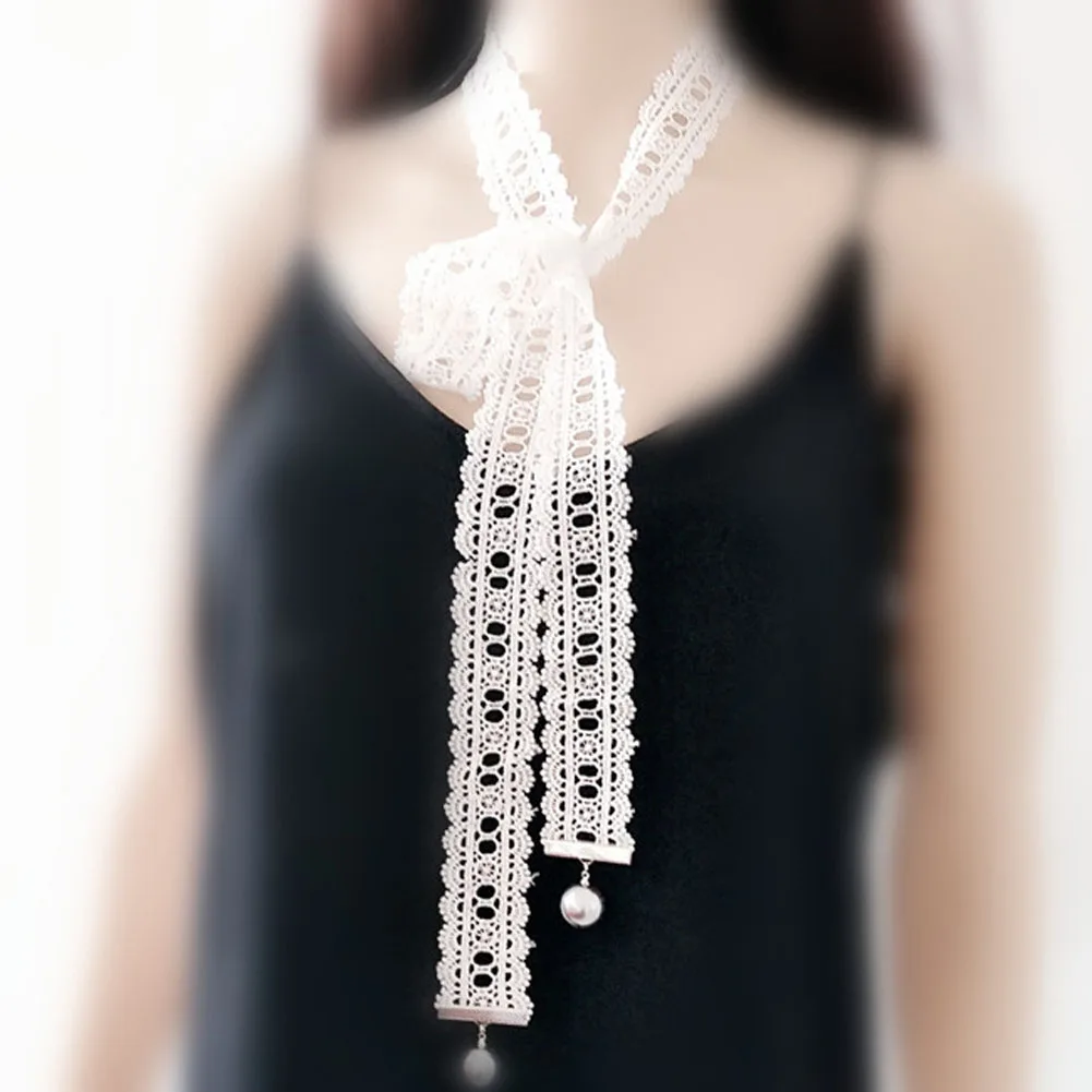 Korean Simple Embroidery Simulated Pearl Necklaces Pendants Temperament Lace Bijoux Femme Long Necklace