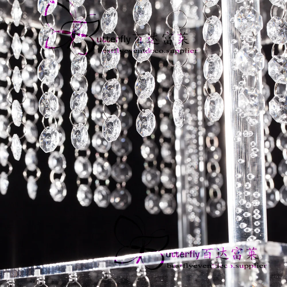 3 Tier Cake Stand Square Acrylic Crystal Beaded Chandelier For Birthda (3)