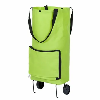 

Green Foldable Trolley Bag Portable Grocery Shopping Cart Storage Bag Folding Home Travel Luggage Compact Wheels Bag