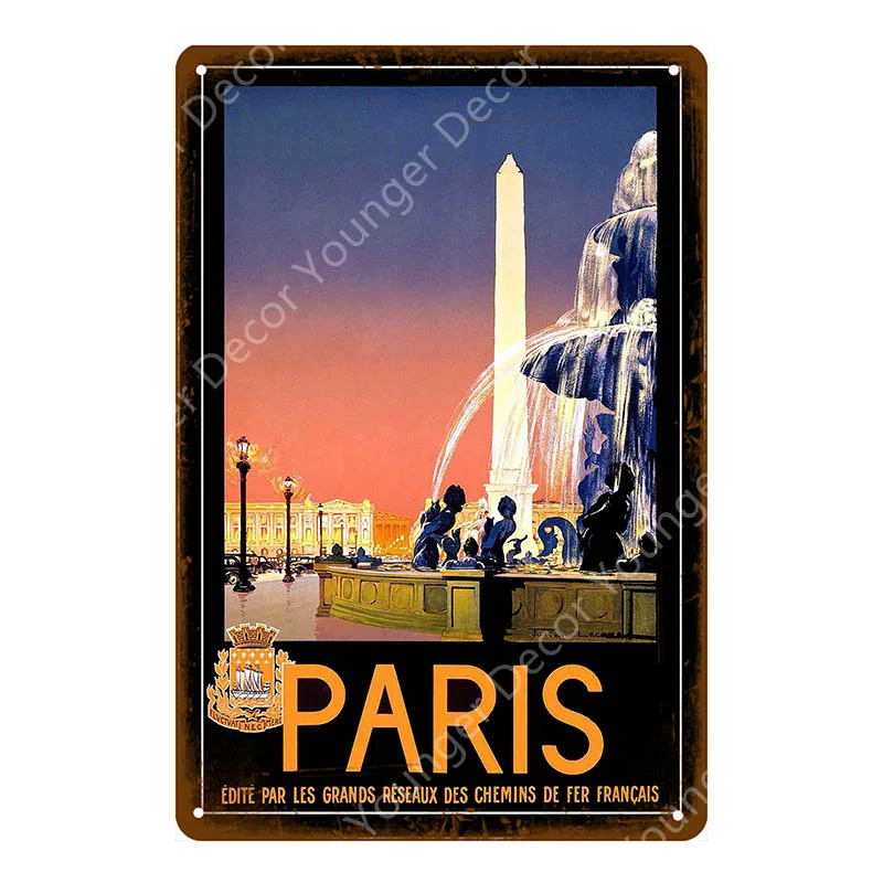 США Постер "Лондон" Париж Рим металлические вывески для паба бар клуб кафе украшение дома дорожные настенные наклейки YI-045 - Цвет: YD2124EI