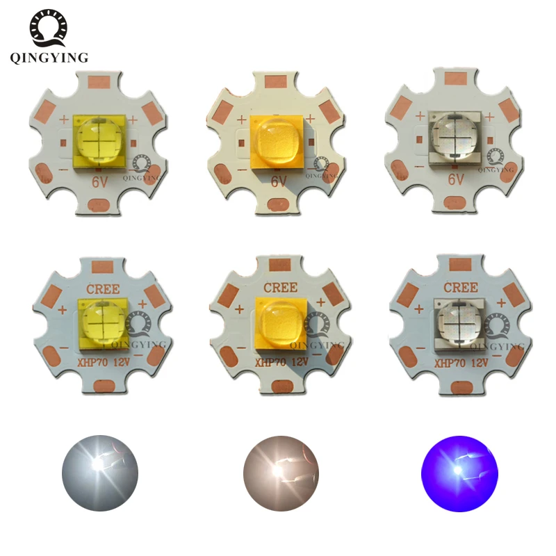 XLamp XHP70 6V 12V LED Cold White 6500K Warm 3000K Blue 460nm With 20mm DTP Copper PCB For Flashlight Torch Light Source | Лампы и