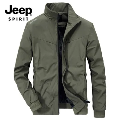 JEEP SPIRIT/мужская зимняя куртка из плотного флиса, теплое зимнее пальто для мужчин, рукав на резинке с воротником-стойкой, ветровка, верхняя одежда для мужчин, большие размеры, M-4XL - Цвет: Армейский зеленый