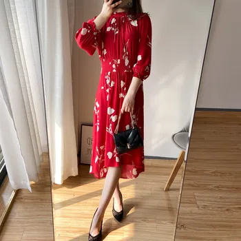 

2020 Spring Summer Floral Print Midi Dress Women Three Quarter Sleeve Shoulder Buttons Female Asymmetrical Holiday Beach Dresses
