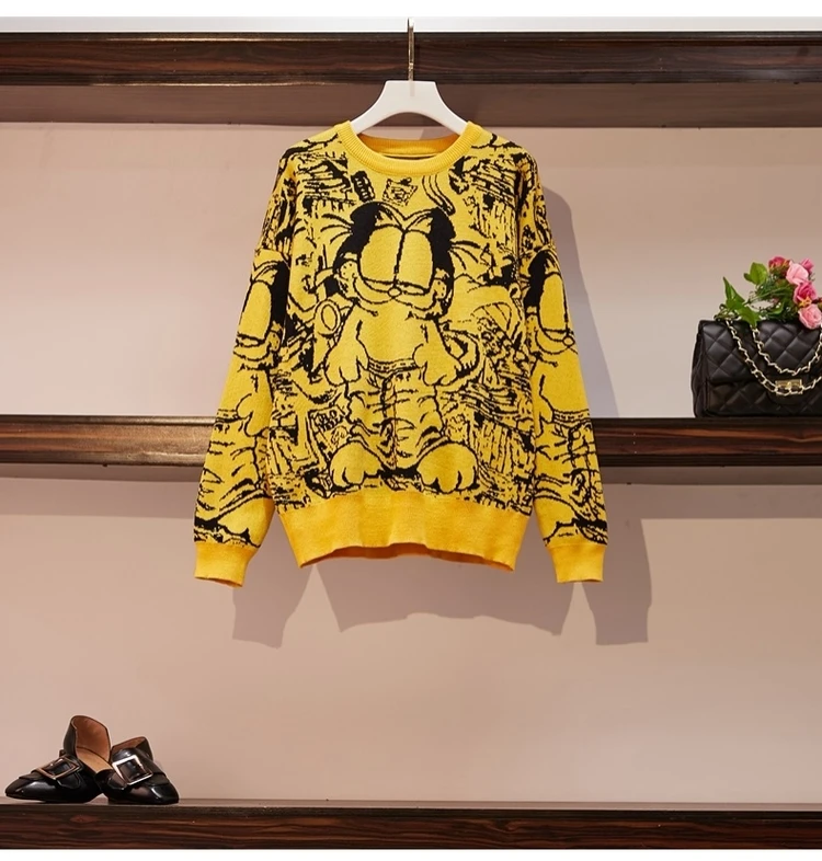New Korean Garfield Sweater Cartoon Cute Loose Pullover Autumn Winter Fashion Girl Clothes Tops Female thicken Knit Sweater