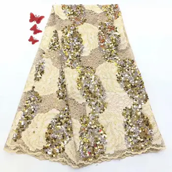 

Beautiful Design Sequined Embroidered Lace Fabric For Women Party Dress/ African gold Sequins Guipure Net Lace Material FD-1011