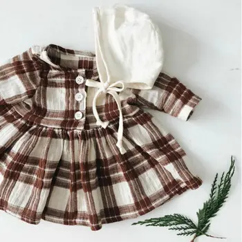 

1-4Y Baby Girl Dress A-line Plaid Dress Long Sleeve Ruffles Single Breasted Dress Spring Autumn Causal Dress One-pieces
