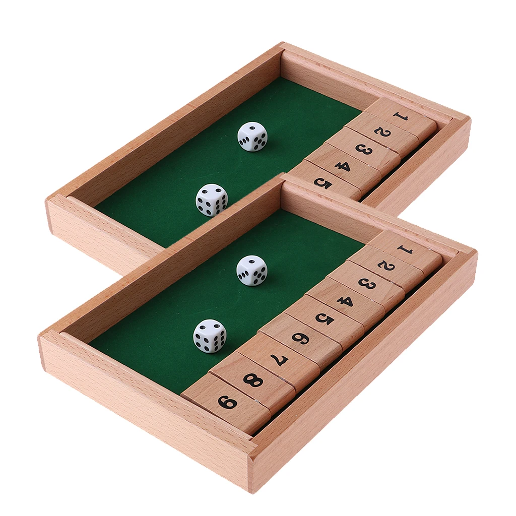 

2x Wooden Shut the Box 1-9 Number Board Game with Dice for Pub Bar Club Toy