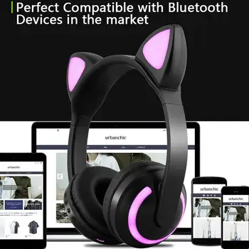 

Cat Ear Bluetooth Headphones Switch LED Noise Cancelling Cute Gaming Headset Earphone With Microphone Stereo Wireless Headphones