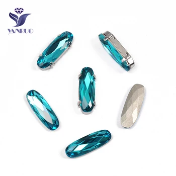 

YANRUO 4161 Elongated Baguette Blue Zircon Glass Crystal Rhinestones Pointback Strass Dress Decoration Top K9 Crystal Clothing