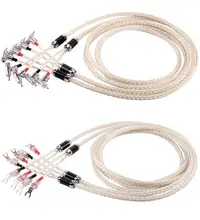 

Hi-end Pair HiFi 16 Cores OCC Silver Plated with Banana Plug Y Spade Plug Audio Cable Loudspeaker Wire HiFi