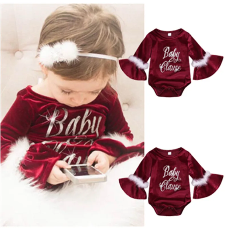 Newborn Infant Baby Girls Bodysuit Romper Princess Plush Clothes Christmas Gift Letter Long Sleeve Baby Clothing Winter A1