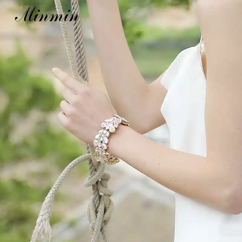 Minmin разноцветные браслеты с цветочным узором и кристаллами для женщин, роскошные свадебные украшения, браслеты в форме листа и браслеты для девочек MSL384