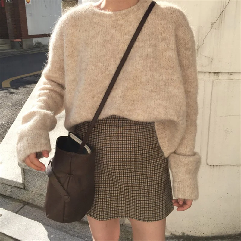 

Casual Loose Autumn Winter Cotton Knit Pullovers Women Solid Color Sweaters Female Full Sleeve Jumper Fashion Ladies Tops