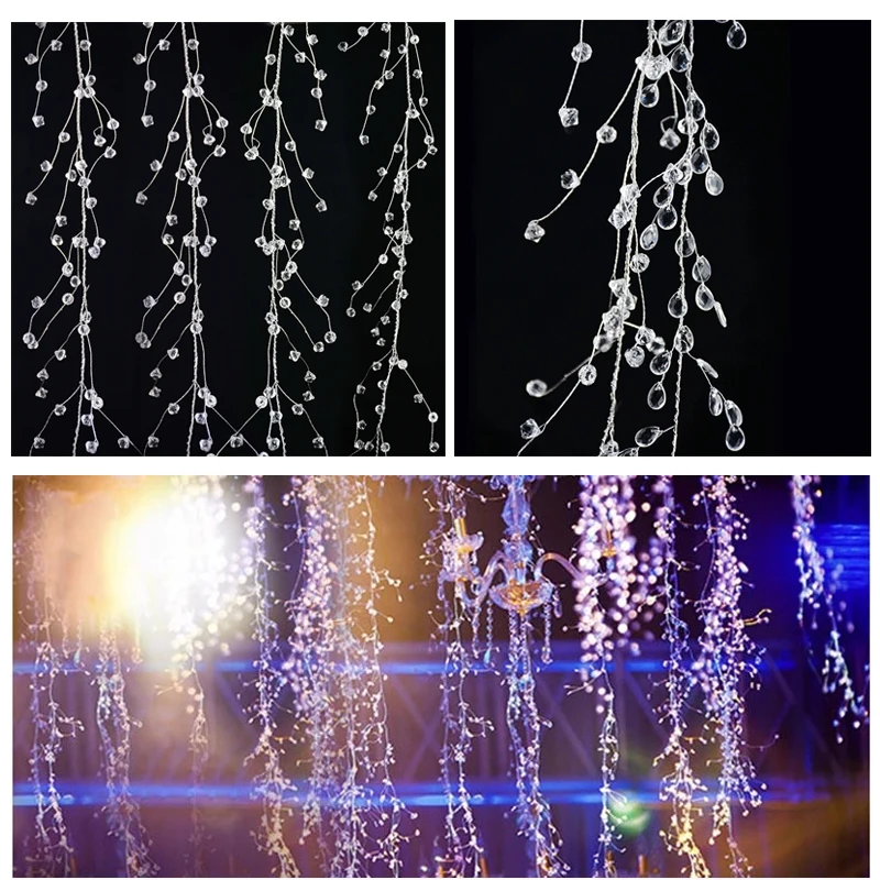 100/120/150cm Acrylic Crystal Bead Curtain Clear Water Drop Diamond Shape Branch String Garland For Wedding Party Decor Supplies