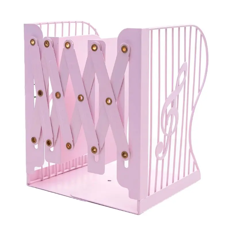 Pink New Note Metal Retractable Bookends Support Stand Holder Shelf Bookrack Organizer - Цвет: Pink