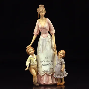 

European Creative Resin Children Mother Statues Crafts Home Furnishing Accessories Retro Family Desktop Figurines Ornament Decor