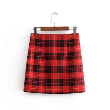 

Autumn 2019 women's New Retro High Waist Plaid wrap hip skirt mini skirt 08681108065