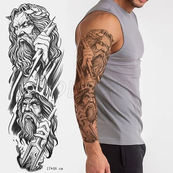 

Full Arm Waterproof Temporary Tattoo Sticker Poseidon Mythology Figure Fake Tatoo Stickers Flash Tatto Body Art for Man Woman