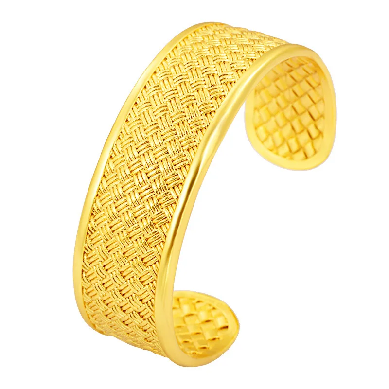 

Thick Cuff Bangle Yellow Gold Filled Wave Shaped Women Bracelet 18mm Wide