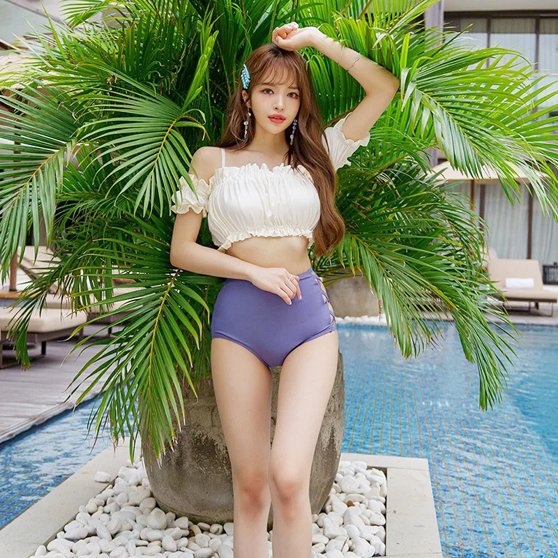 

Bathing Suit Women's INS Fairy Style Two-piece Swimsuits off-Shoulder Slimming Sexy Backless Triangle Bikini Spa Resort