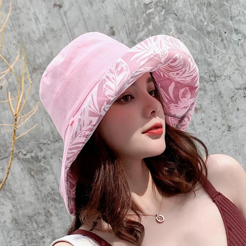 

UV Protection Summer Sun Hat Women Packable Reversible Cotton Ponytail Chin Strap 55-59CM