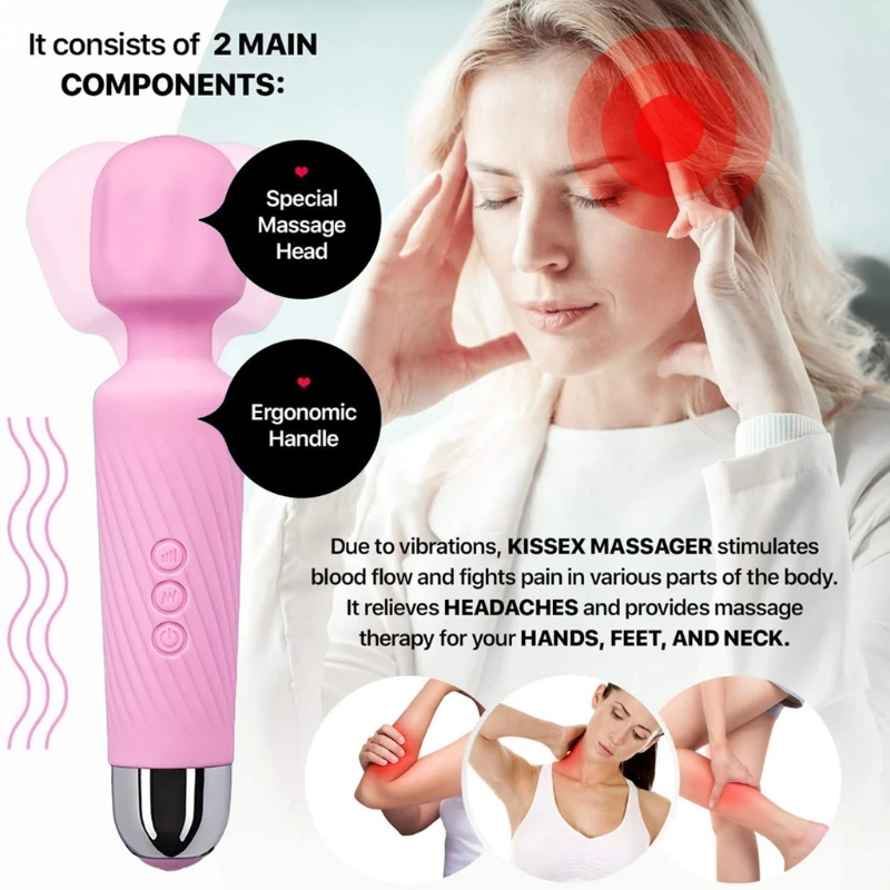 Powerful Personal Wand Massager Quiet&Waterproof Electric Massage 20 Vibration 8 Speeds Portable Magic Vibrating Massage