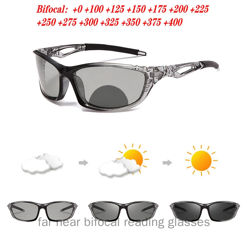 Transition Photochromic Bifocal Reading Glasses Men Sports Cycling Square Sunglasses Readers Fashion Anti UV Ray Eyestrain NX 6