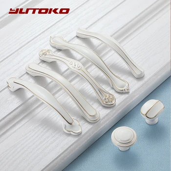 YUTOKO Ivory White Cabinet Cabinet Knobs And Handles For Furniture Kitchen Cupboard Zinc Alloy Furniture Handles