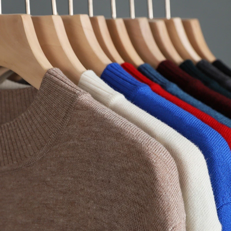 

Men Sweater Classic Style Autumn Winter New Solid Color 100% Wool Business Casual Knitted Sweaters Male Brand Clothes