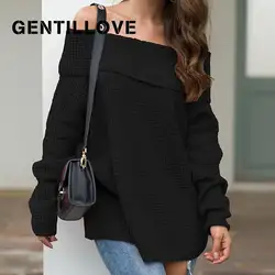 Gentillove 2019 сексуальный вязаный с открытыми плечами свитер Повседневный Однотонный пуловер уличная джемпер женские зимние свитера Новинка