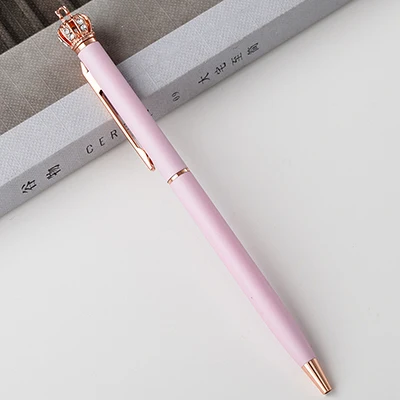 Pink 1Pc Роскошная корона металлическая шариковая ручка новинка персонализированный пользовательский логотип ручки мини смешная девушка свадебные Freebies школьный канцелярский магазин - Цвет: Pink 1Pc