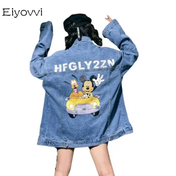 

Denim Jeans Jacket Cartoon Print Cowboy Loose Coat Female Woman 2020 Autumn Chaqueta Mujer Basic Jackets Outerwear Coats