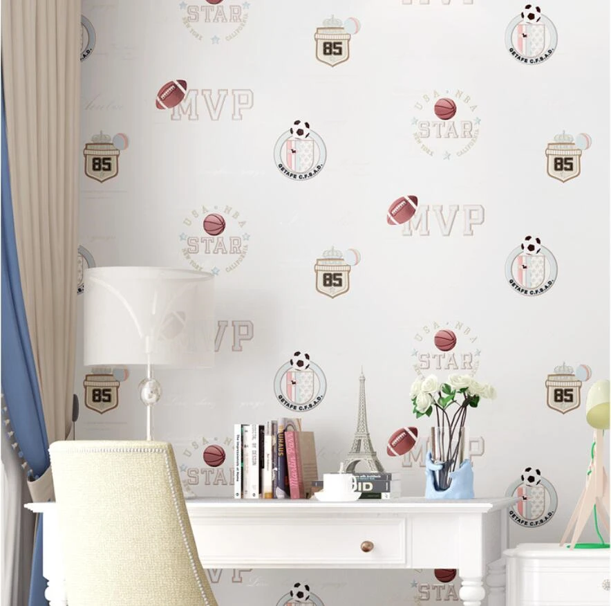 beibehang Children's room wallpaper self-adhesive 3D three-dimensional non-woven wallpaper cartoon football wallpaper blue