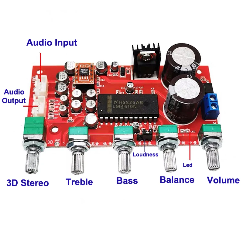 LM4610 Preamplifier Board 3D Surrounding Balance Audio Preamp AD828 Tone Conrtol Pre amplifier LM317