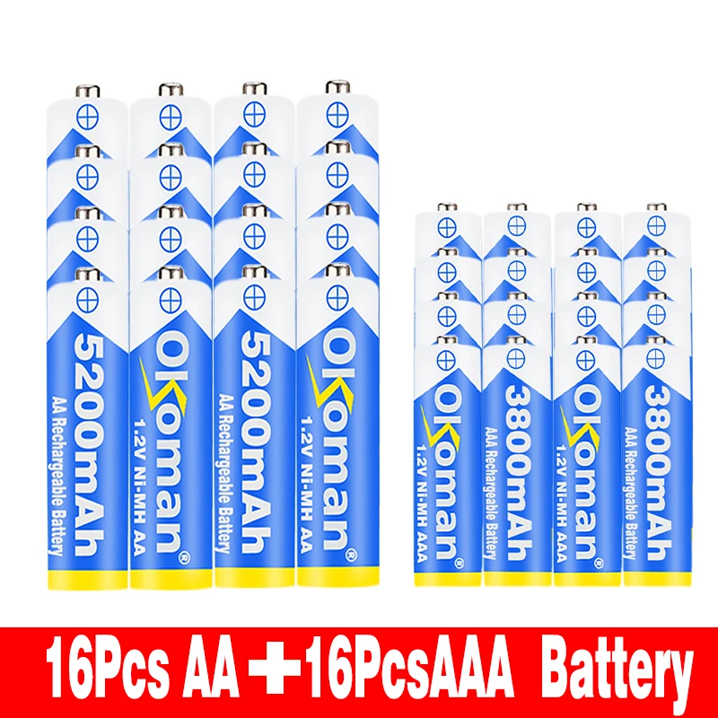 1,2 v Ni-MH 5200mAh AA Аккумуляторная батарея перезаряжаемая и AAA 3800mAh аккумуляторная батарея для фонарей, пультов дистанционного управления, батарейка для игрушек - Цвет: Цвет: желтый