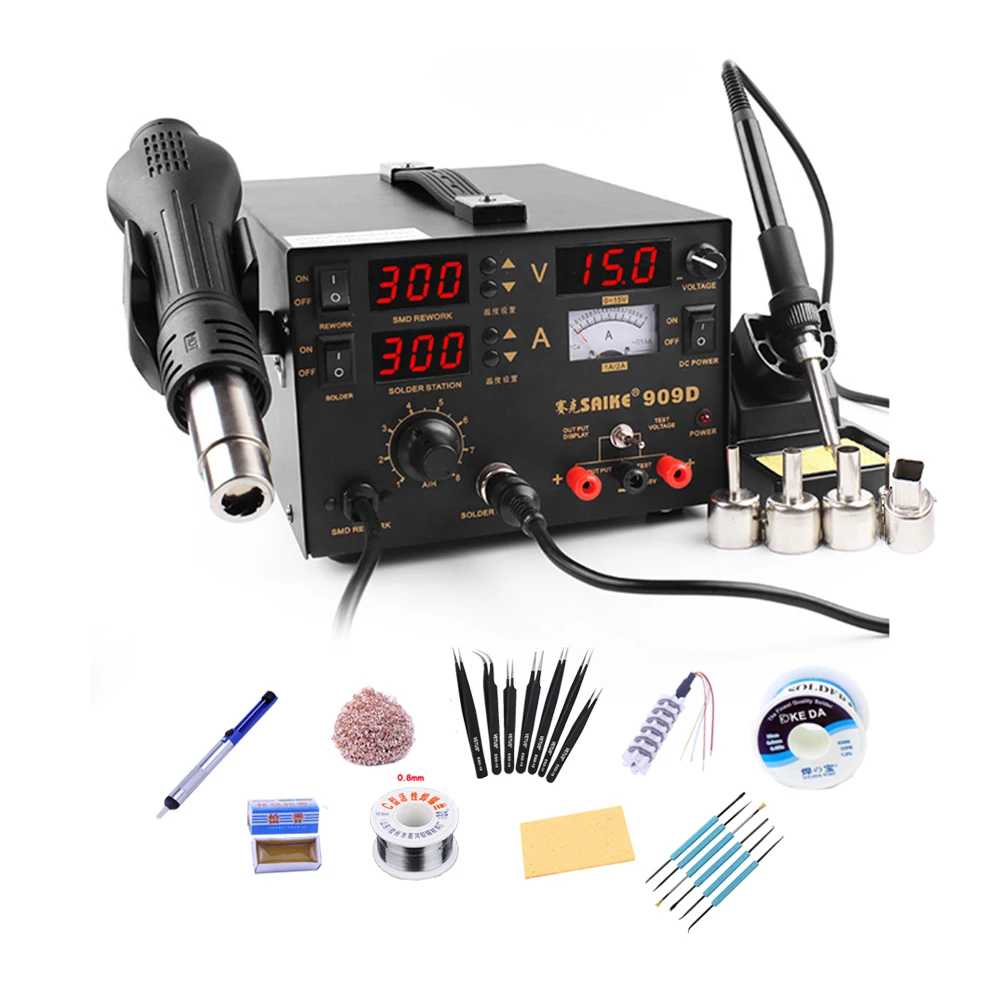 US $102.60 Saike 909D Heat Gun Desoldering Station Power MultiFunction 3 in 1 Constant Temperature Soldering Iron Soldering Station