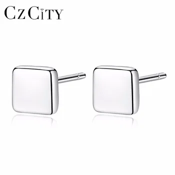 

CZCITY Square Small Women Silver Stud Earrings for Women Simple Style Girl Miss Female Gift 2018 New Trendy Party Fine Jewelry