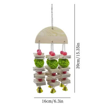 

Bird Toys, Parrot Toys with Bells, Parrots Cage Chewing Toy with Colorful Wood Beads, Multicolored Wooden Block Bite Toy